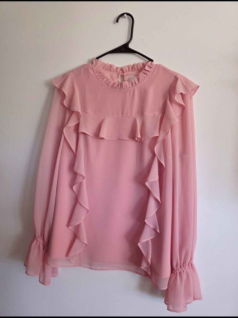 Rachel Parcell Blush Pink Ruffle-Trim Long Sleeve Blouse